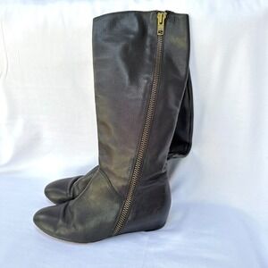 Corso Como Riding Boots Womens 9M Black Leather Knee High Wedge Heel Side Zipper